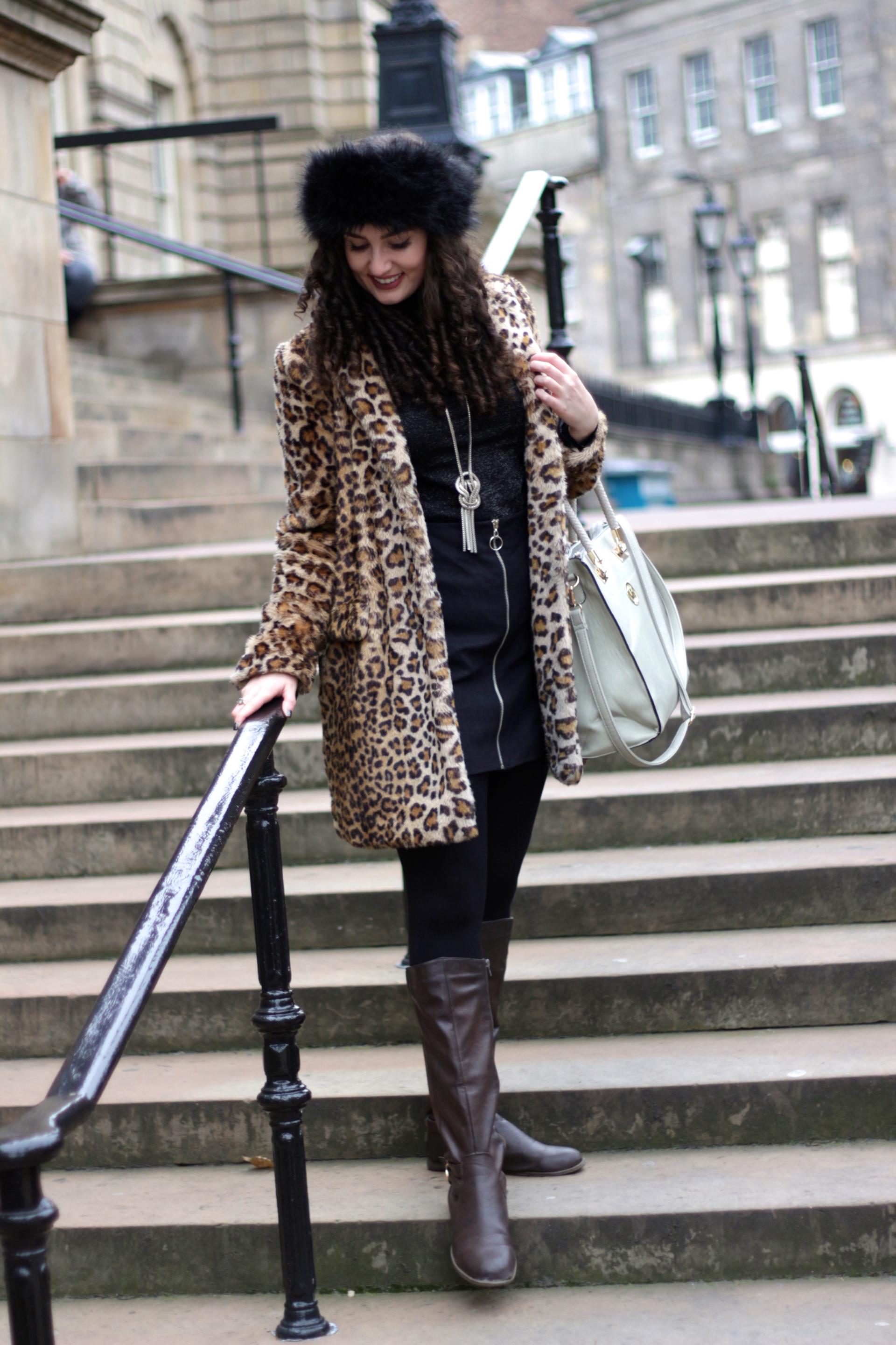 zara faux fur leopard print coat