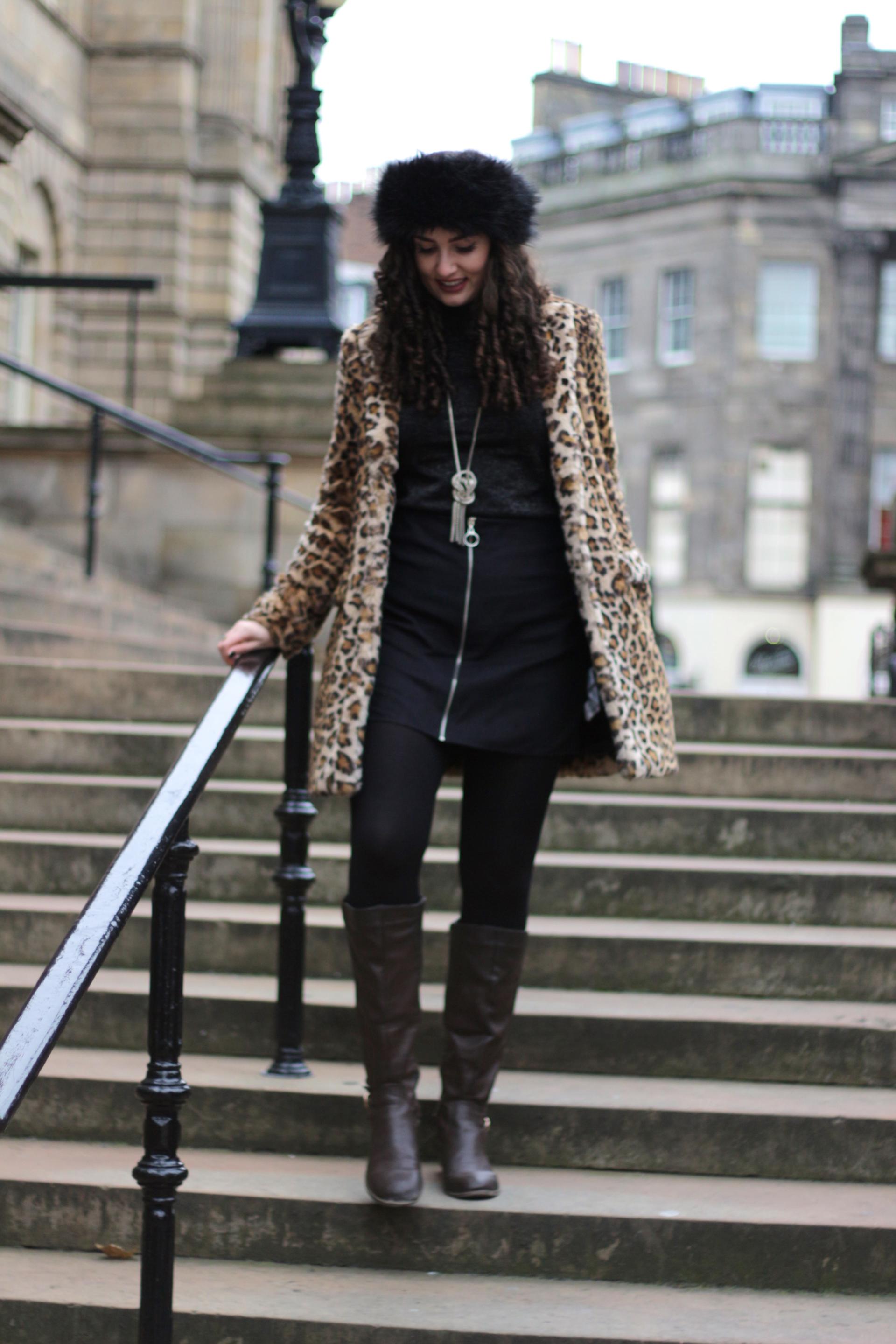 zara faux fur leopard print coat