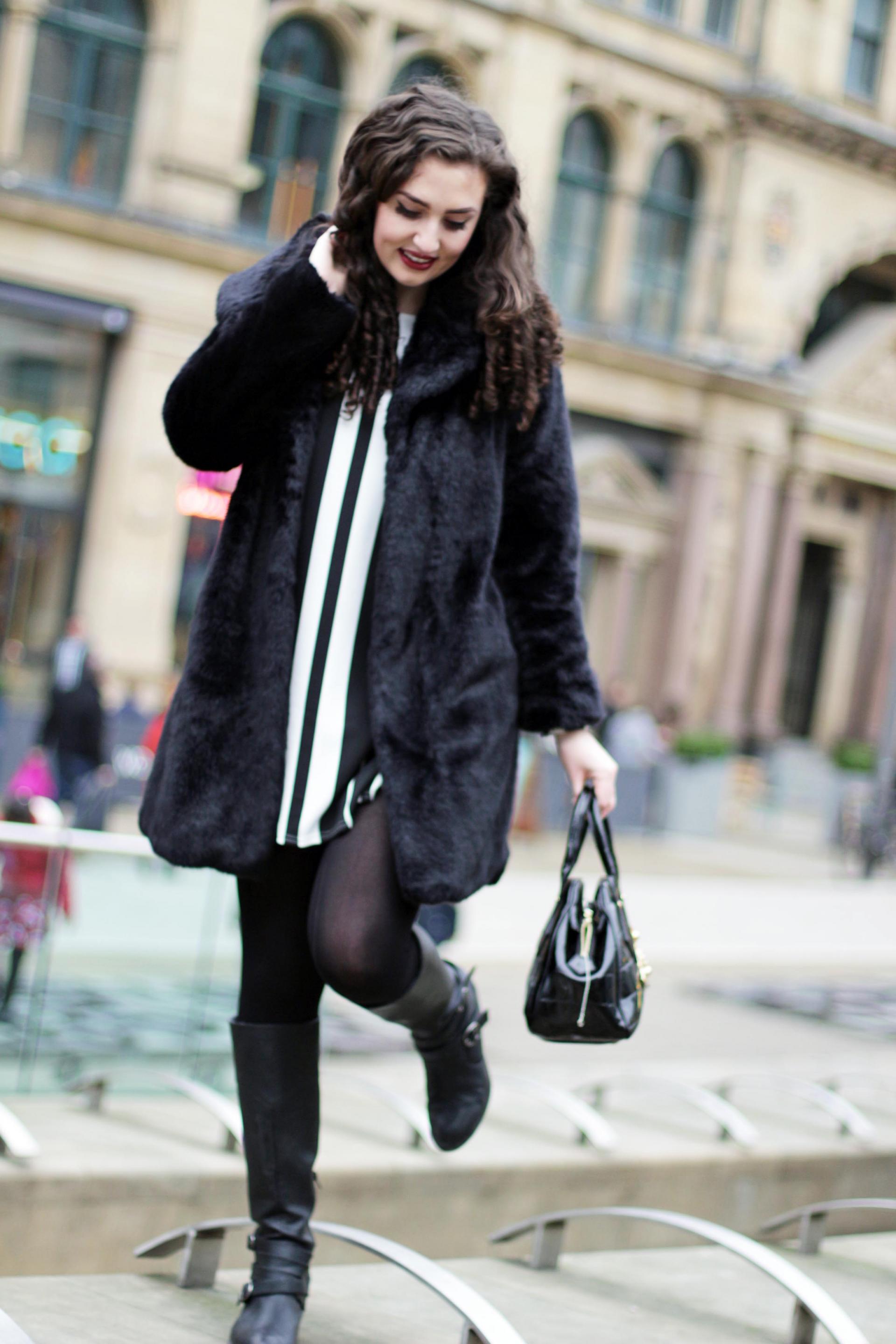 black faux fur biba coat