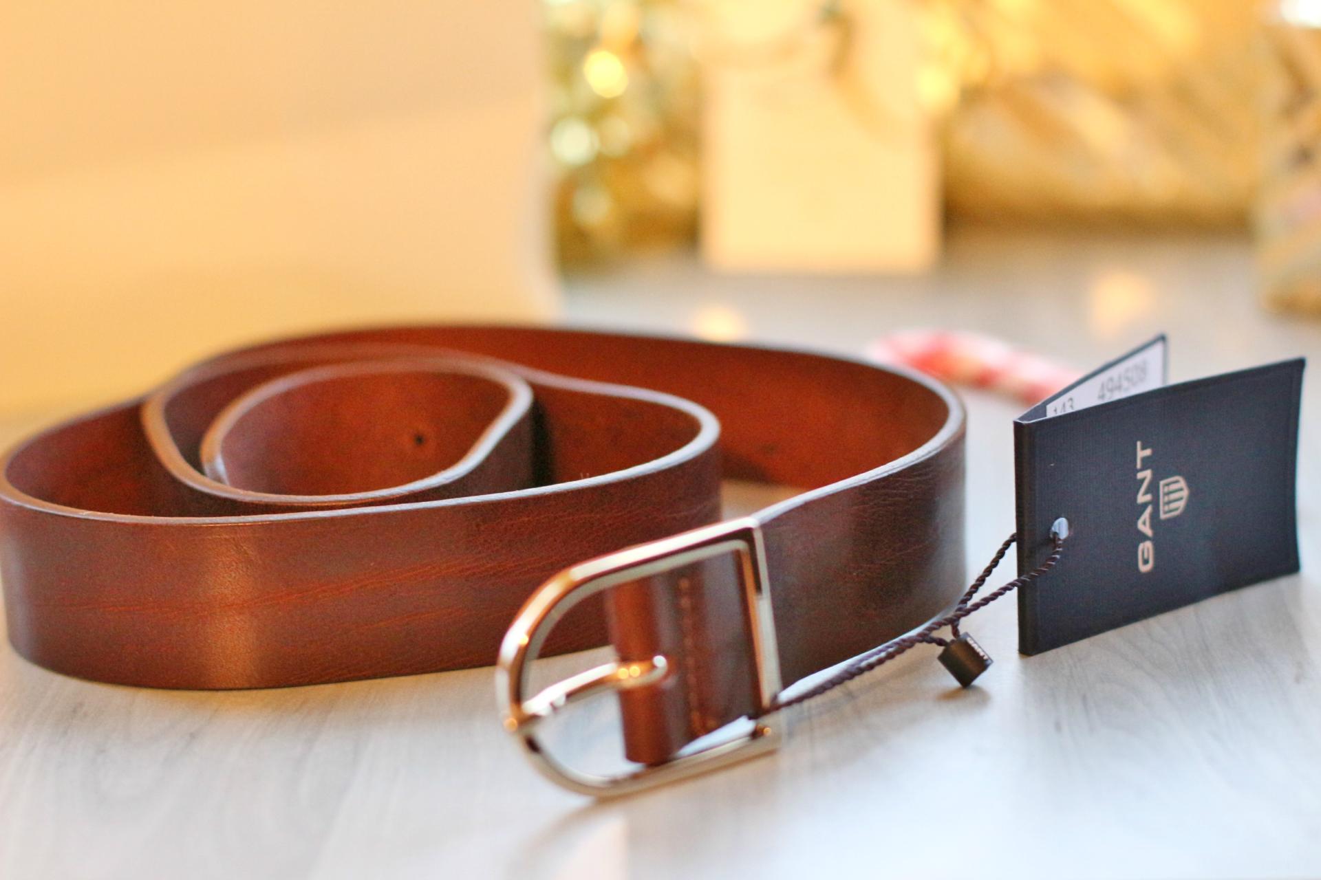 gant brown leather gold belt