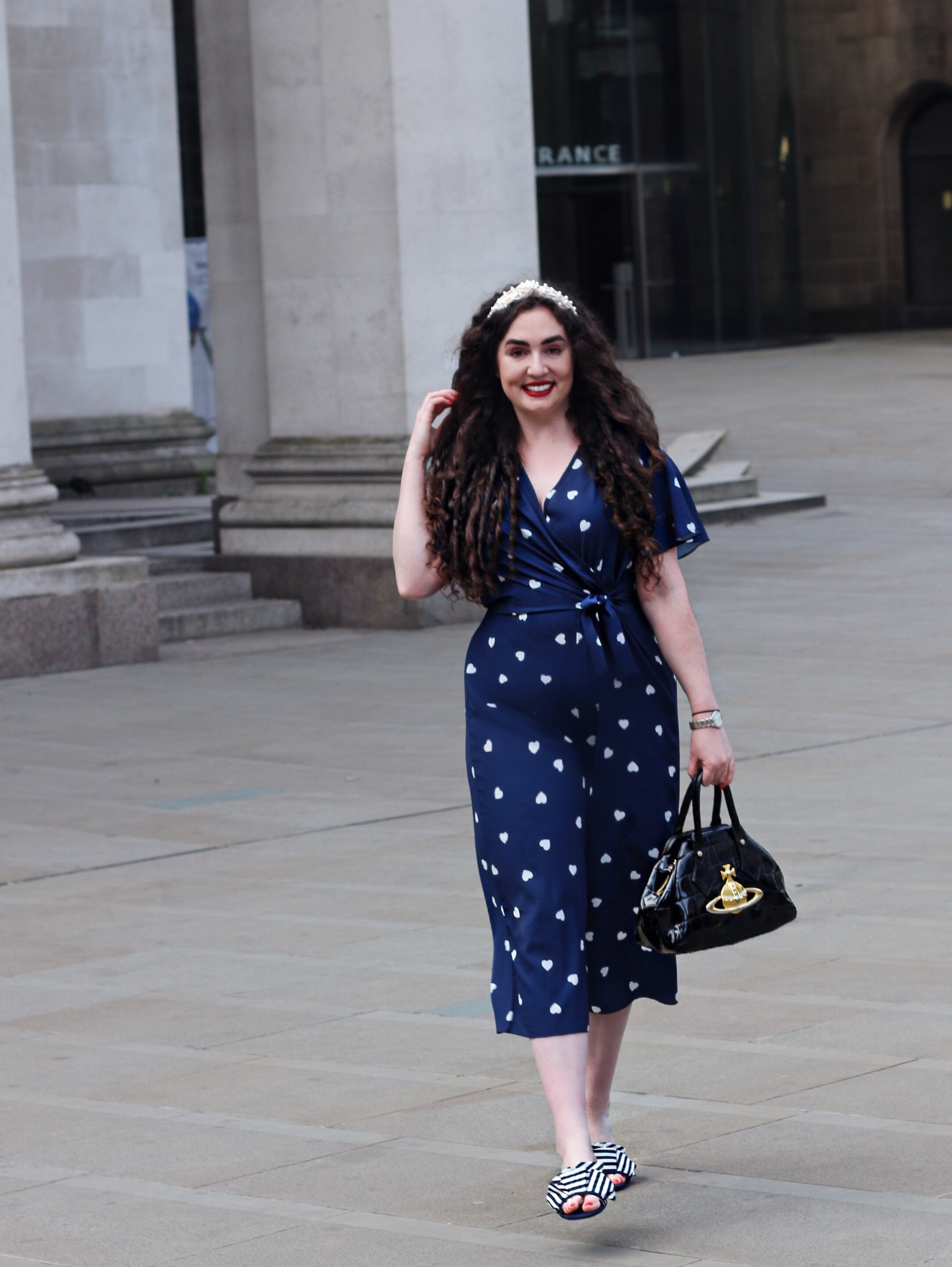 Navy and White Polka-dot Jumpsuit