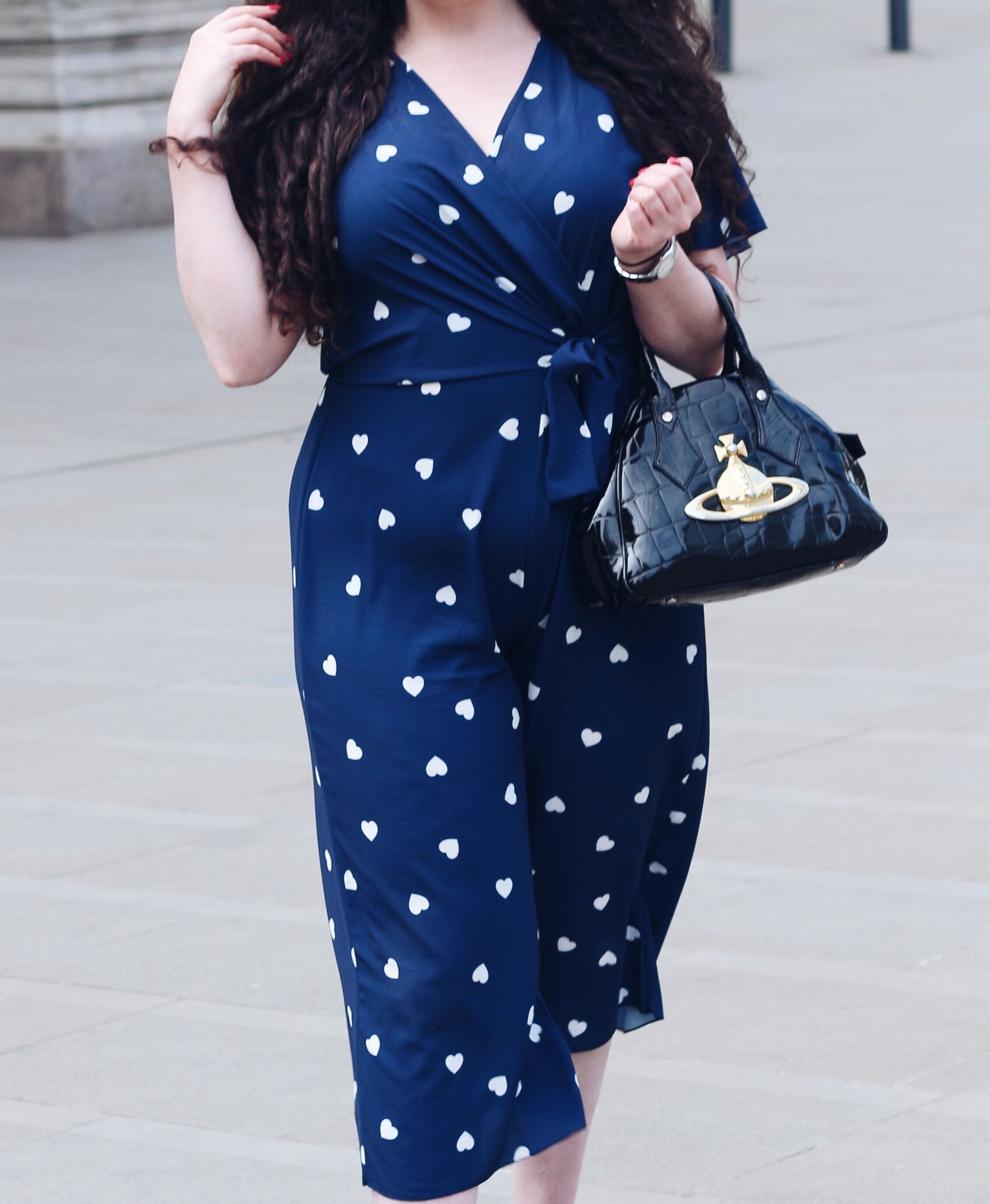 Navy and White Polka-dot Jumpsuit