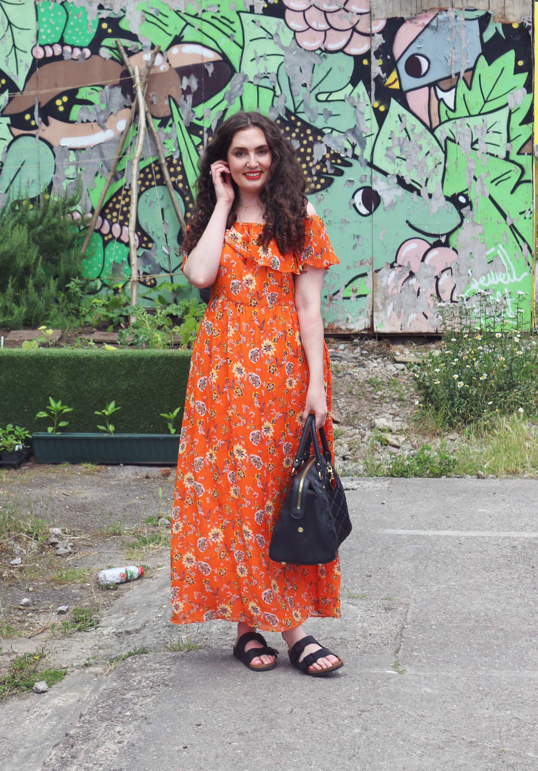 Peacocks Orange Floral Bardot Maxi Dress