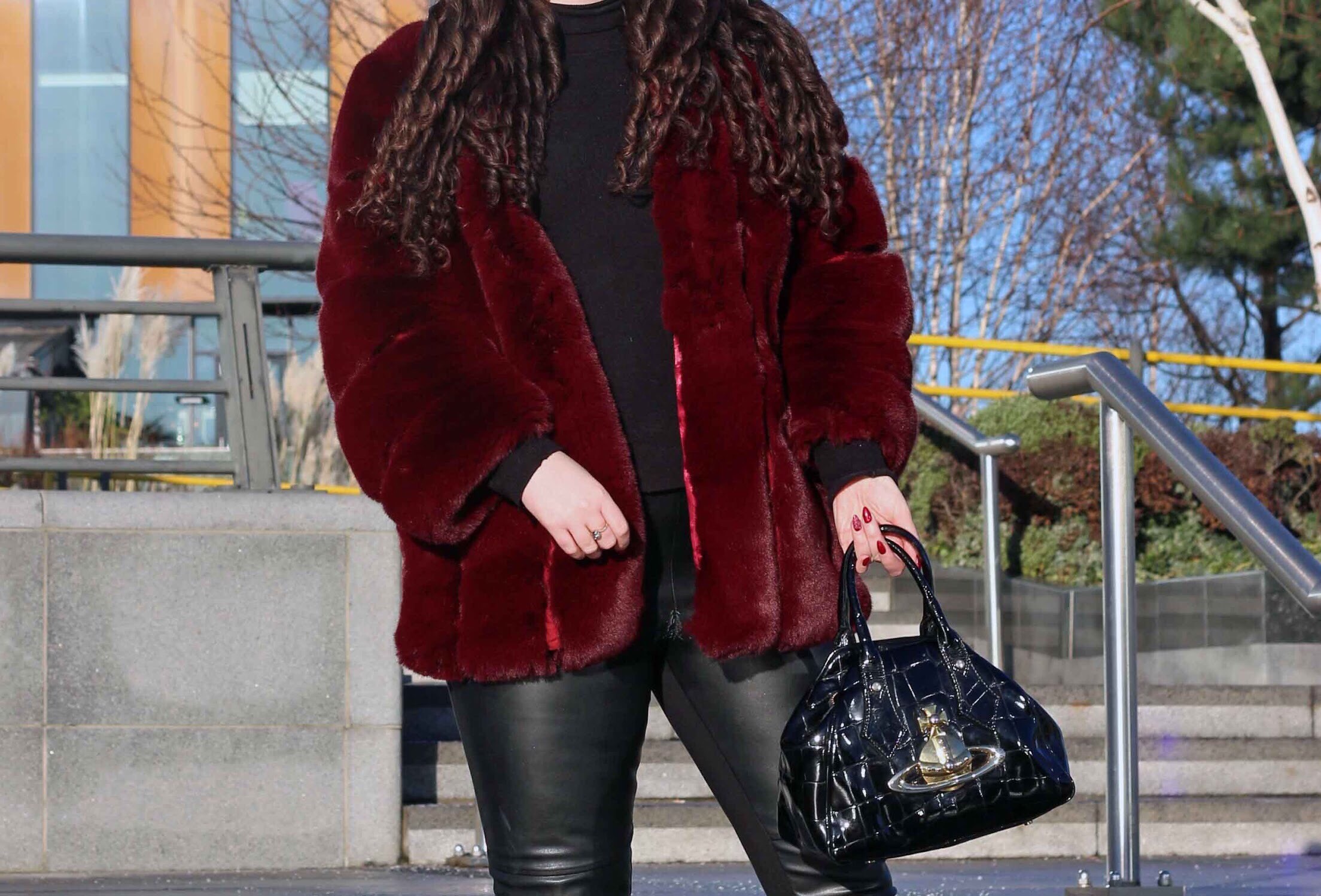 Faux fur sales coat maroon