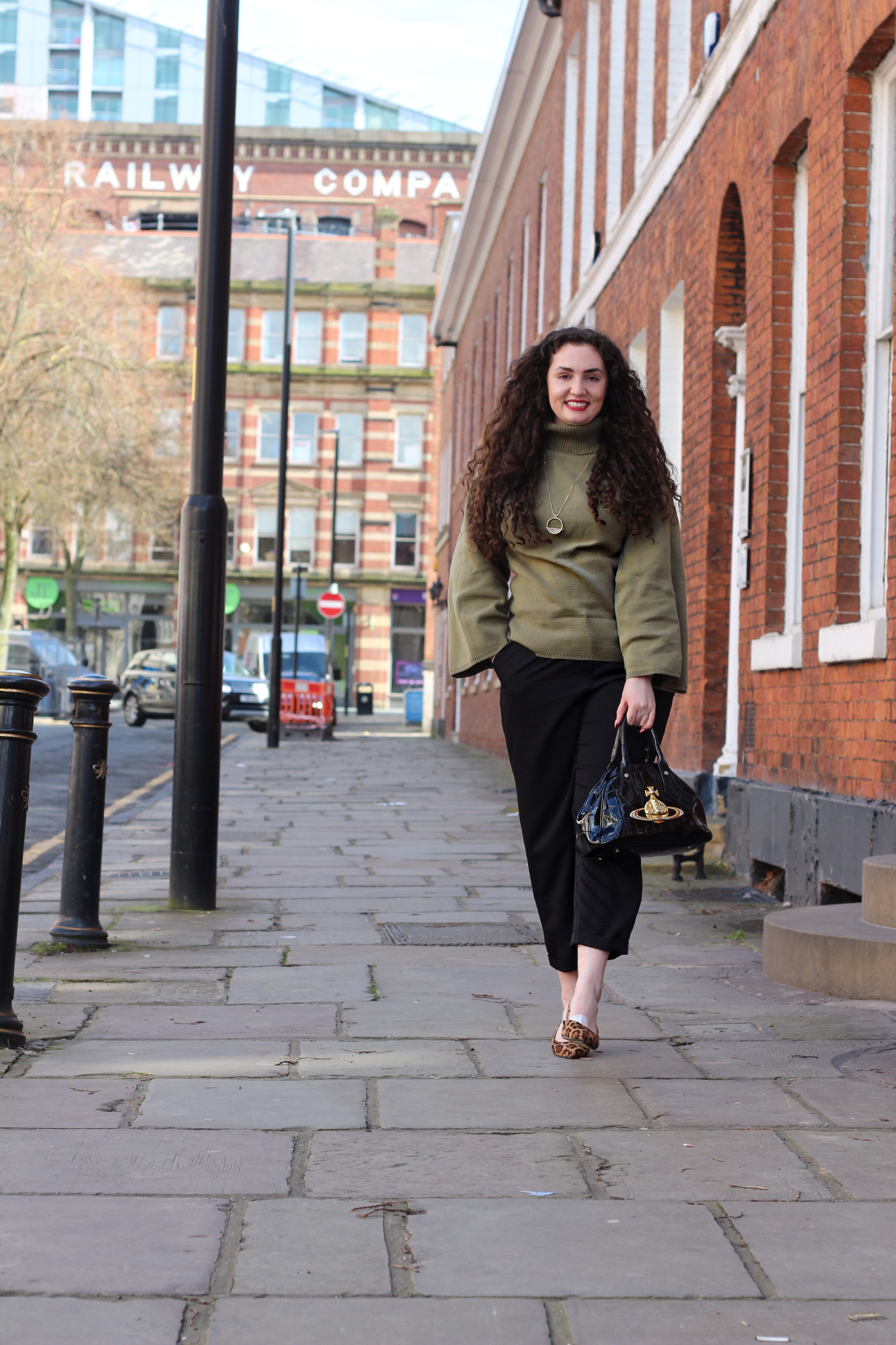 leopard print details and khaki outfit of the day